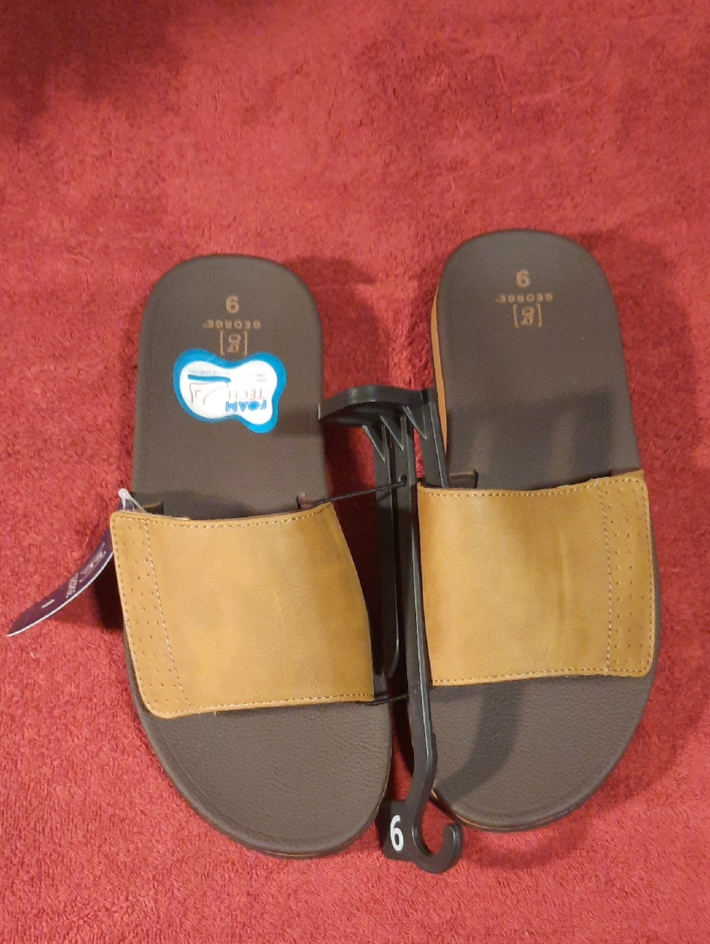 Mens Leather George Brown and Tan Summer Slide Sandals Easy Closure